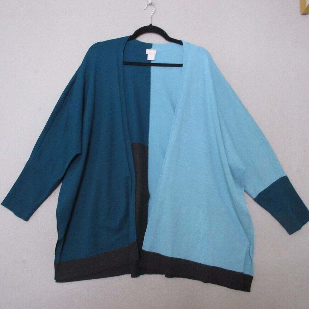 Chicos Cardigan Sweater Large XL Color Block Open Dolman Lagenlook Oversized